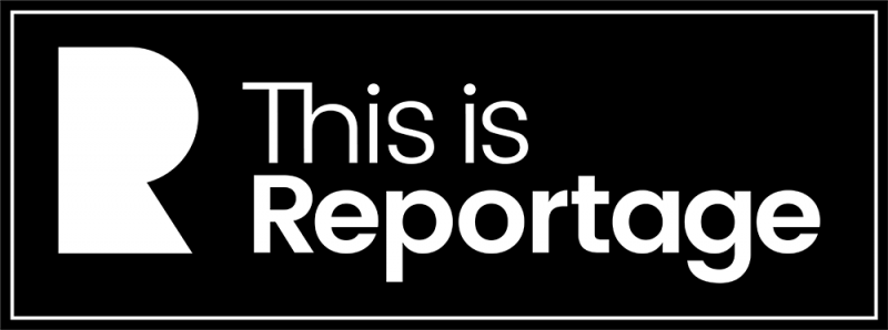 Black logo with a large white "R" on the left and the words "This is Reportage" in white text on the right.